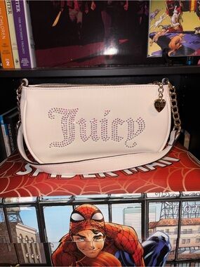 Juicy Couture Light Pink Rhinestone Logo Shoulder Bag with Gold Heart Charm
